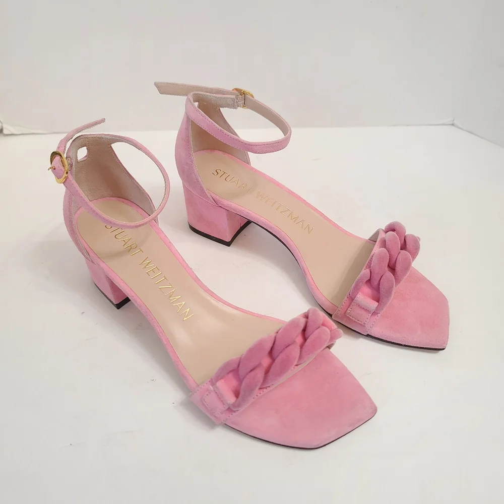 Stuart Weitzman | Amelina 50mm Block Chain Sandals in Pink Size 7 - Picture 2 of 14